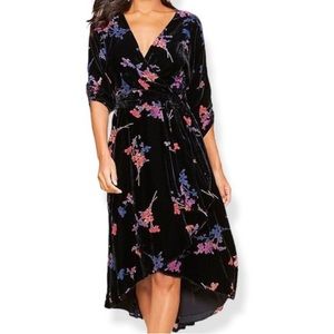 Eliza J Velvet Hi - Low Black Floral Faux Wrap Dress Women’s Size 14